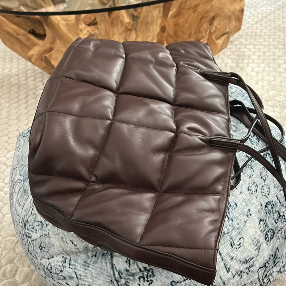 AllSaints Quilted Leather Tote in Deep Brown